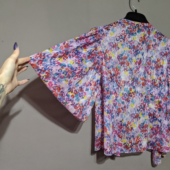 Floral cheetah print sheer button-up blouse - Picture 2 of 5